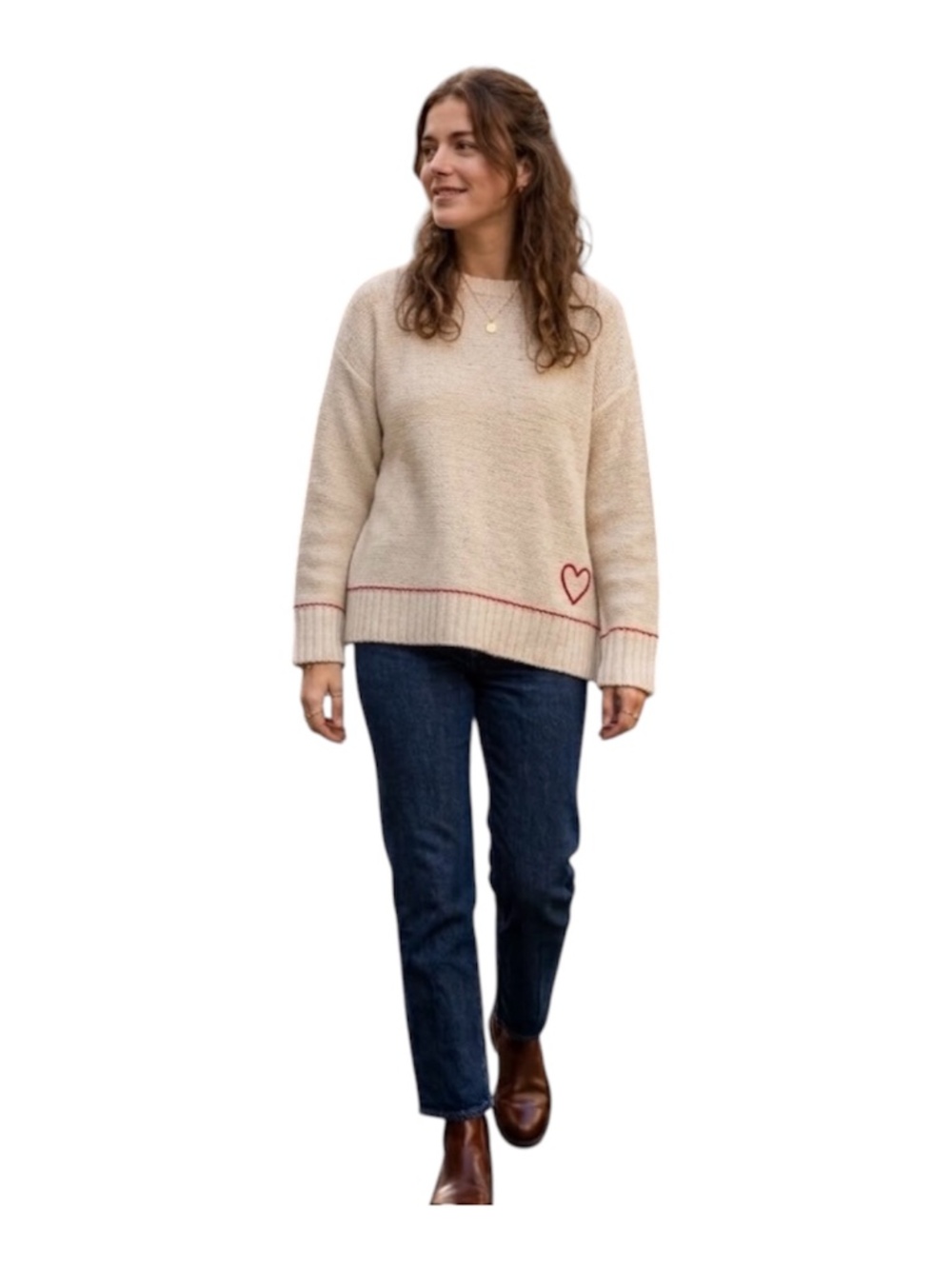 SUNDRY 100% Wool Heart Embroidered Sweater Sz 1 Small Cream Boho Chic Cozycore